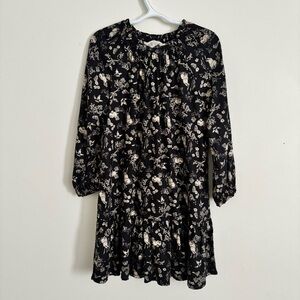 H&M Black and Cream Floral Long Sleeve Dress